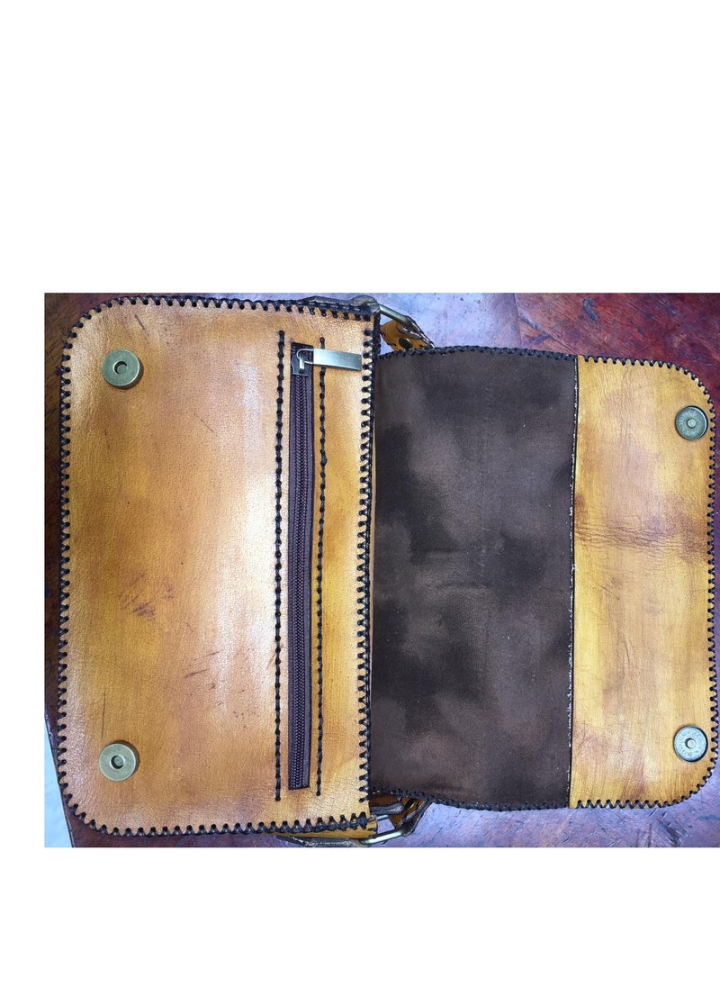 Generic - 📌 Medium Handmade Genuine Leather Crossbody Bag with Laser Engraving – Art in Every Detail 👜 Size: 22×18 cm – the perfect everyday size 🖋️ Features elegant laser-engraved design for a unique artistic finish 💼 Handcrafted from 100% genuine leather with premium quality 🔒 Includes handle + crossbody strap + 3 compartments + soft velvet lining + magnetic lock  ✔️ Lightweight, stylish, and functional ✔️ Matches casual and formal outfits ✔️ From Holy of Holies Store – where leather meets art  📦 Available now – Delivery across Egypt - Image 1