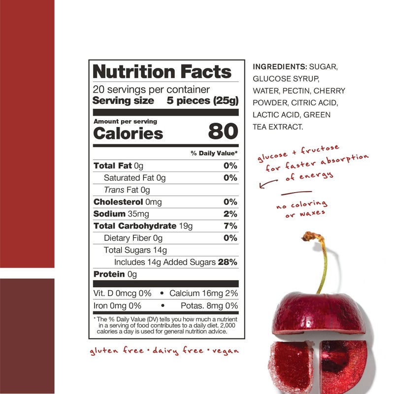 Skratch Labs Energy Chews | Energy Gummies for Running, Cycling, and Sports Preformance | Energy Gel Alternative | Sour Cherry (10 Pack) | Gluten Free, Vegan - Image 4