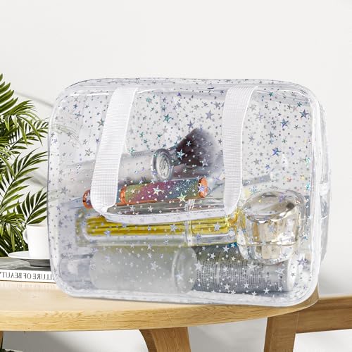 TotePrint Holographic Star Transparent PVC Cosmetic Bag Clear Makeup Toiletry Carry Pouch Clear Travel Pouch Storage Bag for Vacation Bathroom and Organizing - Image 5