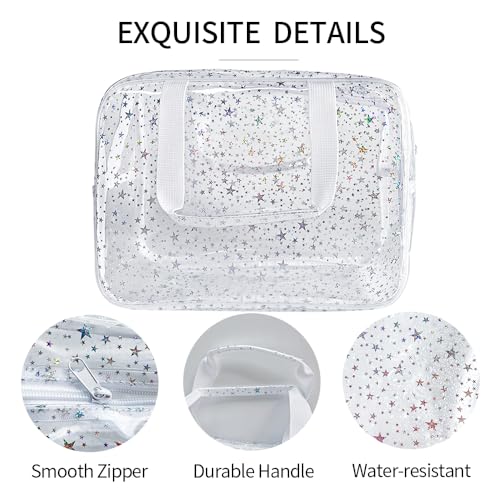 TotePrint Holographic Star Transparent PVC Cosmetic Bag Clear Makeup Toiletry Carry Pouch Clear Travel Pouch Storage Bag for Vacation Bathroom and Organizing - Image 2