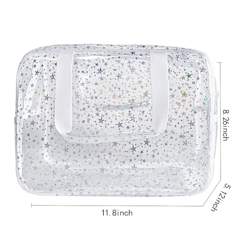 TotePrint Holographic Star Transparent PVC Cosmetic Bag Clear Makeup Toiletry Carry Pouch Clear Travel Pouch Storage Bag for Vacation Bathroom and Organizing - Image 3