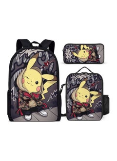 Pikachu New Cartoon Anime Student Backpack Three-Piece Set 29*42*16cm 