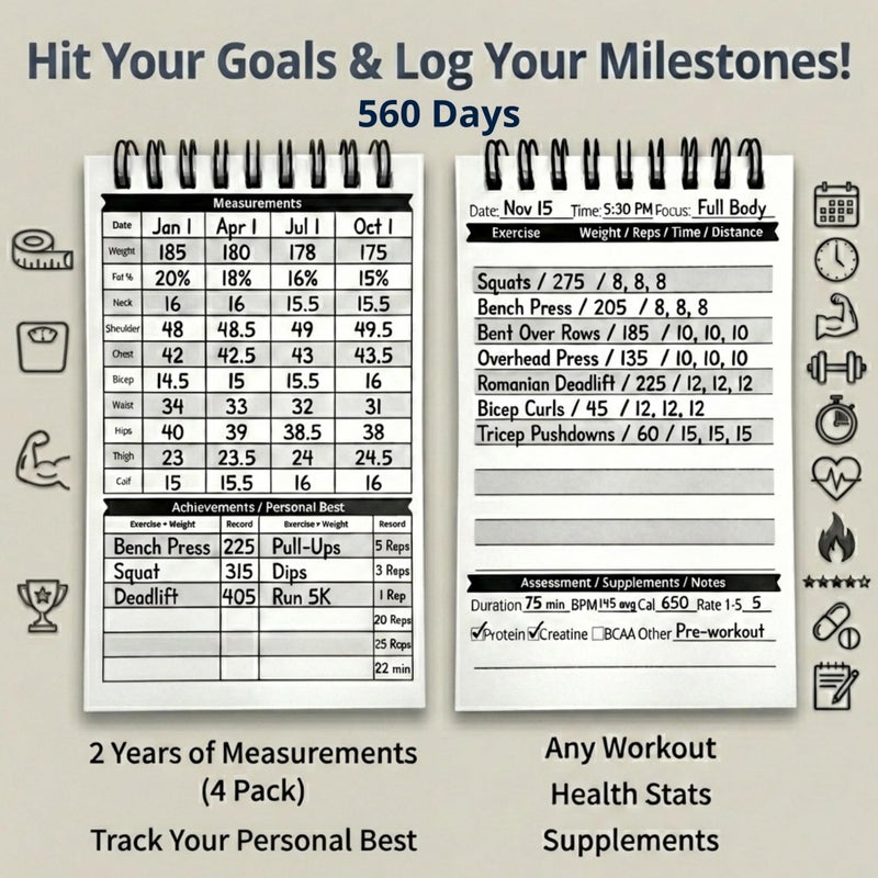 Field Equipt Gym Workout Journal & Fitness Tracker, Handheld Workout Log Book for Women & Men - Ideal for Weightlifting, Cardio, Athletes & Coaches On the Go (4 Pack) - Image 2