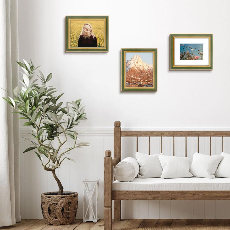 Space Art Deco  8x10 Ornate Picture Frame for 5x7 Photo with White Mat  High Definition Real Glass for Wall Mounting And Table Top(Green Gold  1 Pack) - Image 3