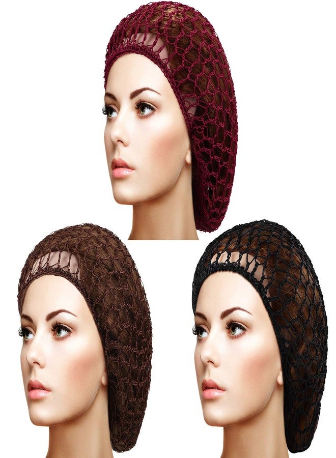 جيوجو مجموعة جيوجو من 3 قطع: شبكة شعر شبكية ناعمة من قماش الرايون المحبوك، قبعة نوم كروشيه، غطاء طويل للشعر، أغطية قبعات كروشيه للنساء، إكسسوارات، أسود، عنابي، أحمر، بني فاتح، عبوة من قطعة واحدة. - Image 1