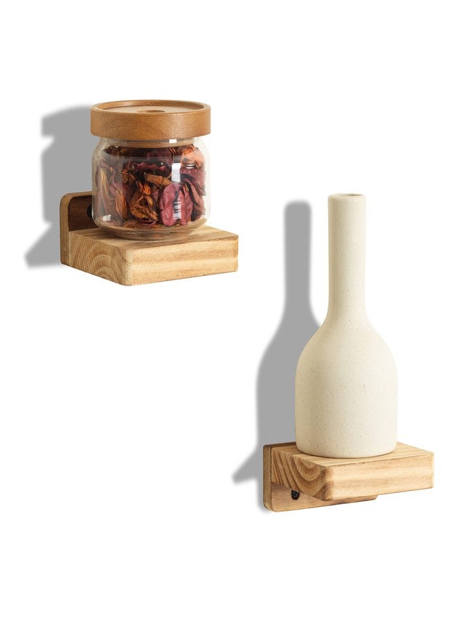 Freezing point Small Floating Shelf for Wall Set of 2 Natural Wood 4Inch Mini Wall Shelves Decor Plant Display Collectibles Mounted Kitchen Bathroom Bedroom Corner Decorative Storage Tiny Stand - Image 1