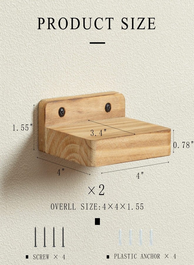 Freezing point Small Floating Shelf for Wall Set of 2 Natural Wood 4Inch Mini Wall Shelves Decor Plant Display Collectibles Mounted Kitchen Bathroom Bedroom Corner Decorative Storage Tiny Stand - Image 3