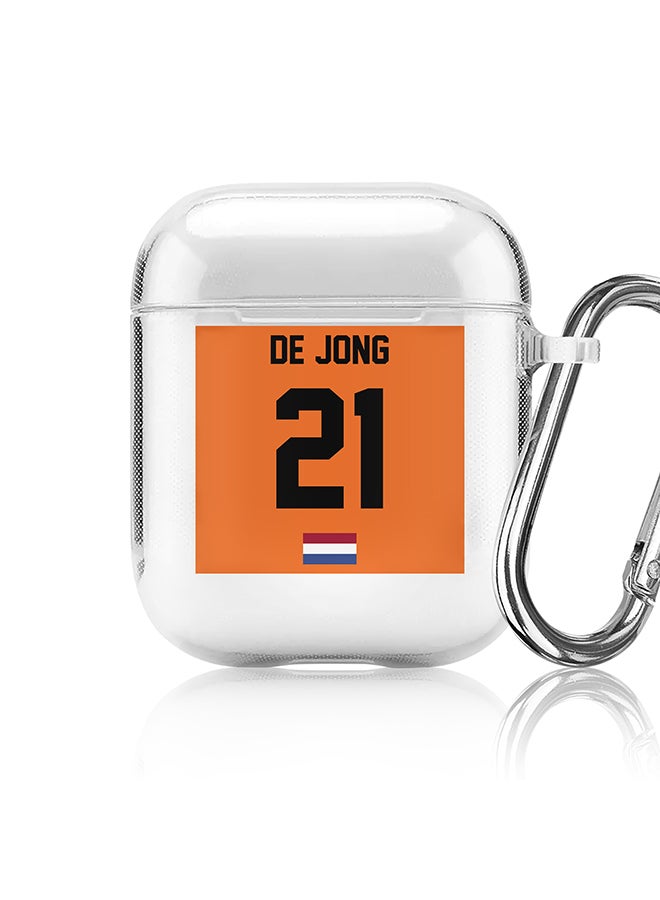 Stylizedd Classic Clear printed Case for Apple Airpods 2 / 1 Soft TPU Gel Thin Transparent Flexible Cover - Football Team - Netherlands, Player Name - De Jong - Image 1