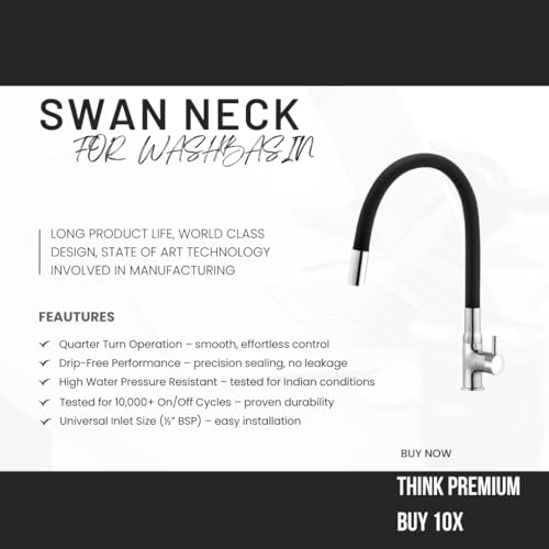 10X Brass Flexible Swan Neck Black Grey Spout BW-1899 for Washbasin/Kitchen Table Mounted - Image 2