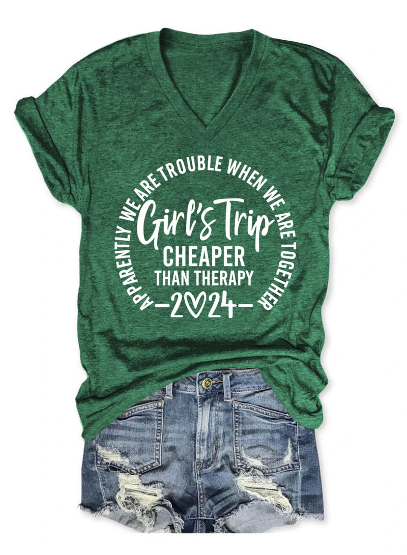 Women V Neck Tshirt 'Girls Trip' Printed Short Sleeve Tees Tops Soft T-Shirts - Image 2