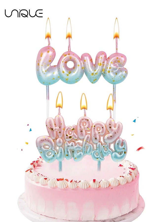يونيك 2 قطعة شمعة - عيد ميلاد سعيد & شمعة لامع متدرجة الحب - بودرة زرقاء متدرجة شمعة كعكة عيد ميلاد - مستلزمات الحفلات, تزيين الكيك - Image 1
