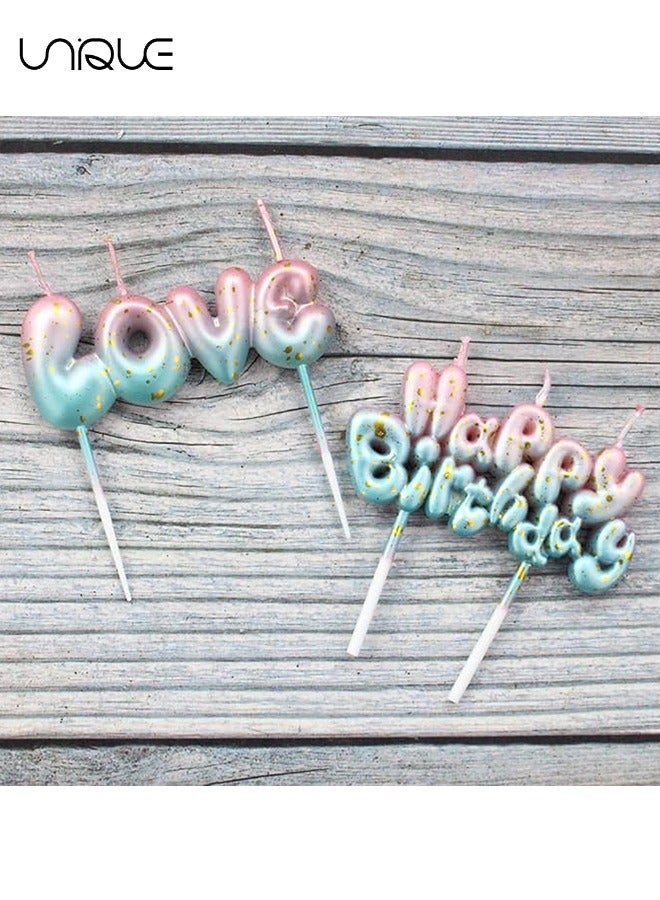 يونيك 2 قطعة شمعة - عيد ميلاد سعيد & شمعة لامع متدرجة الحب - بودرة زرقاء متدرجة شمعة كعكة عيد ميلاد - مستلزمات الحفلات, تزيين الكيك - Image 3