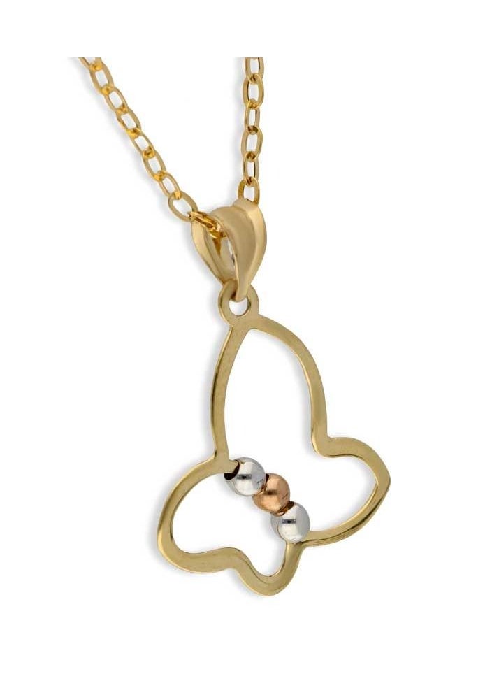 FK Jewellers Trio Tone Gold Necklace (Chain with Butterfly Pendant) 18KT - FKJNKL18KU1095  - Image 2