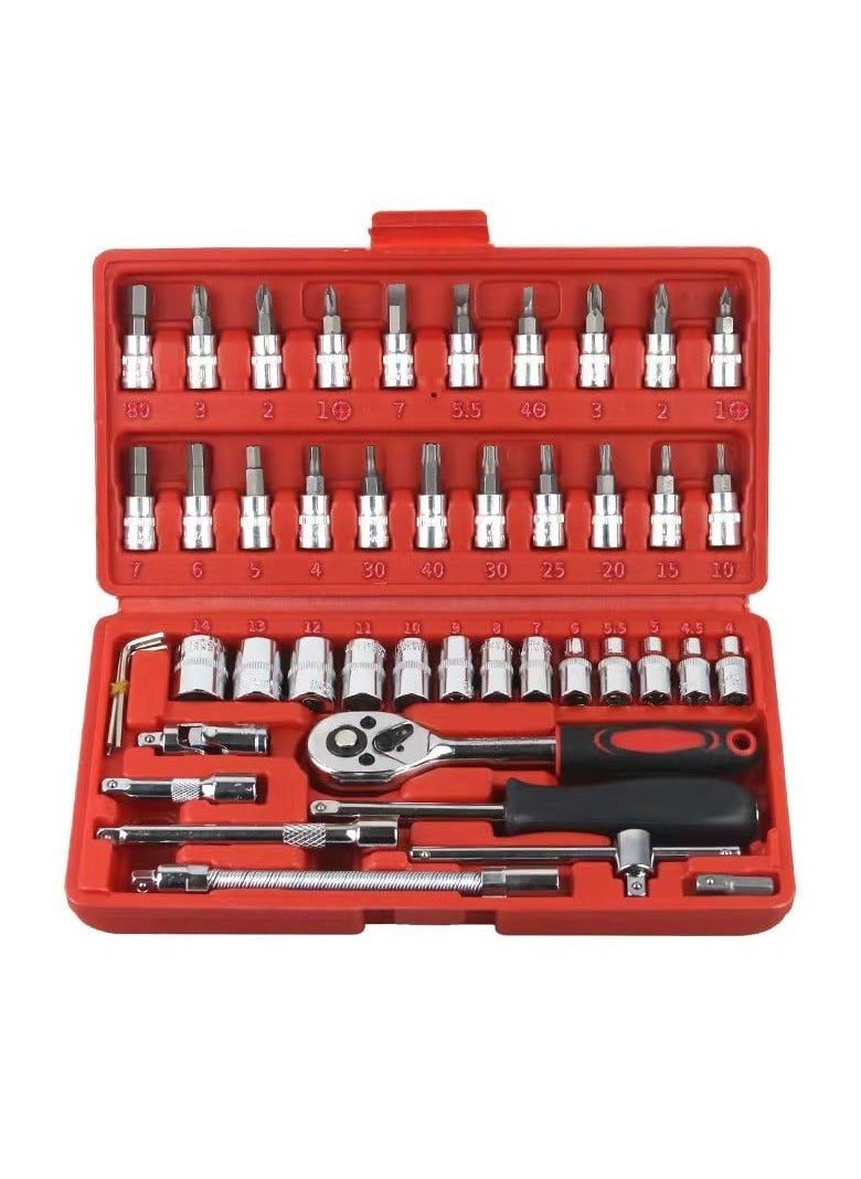 46 Pcs Socket Wrench Set, 1/4 inch Drive Socket Ratchet Wrench Set, Automotive u0026 Household Repair Socket Kit, Metric Socket Wrench Repair Tools - Image 1