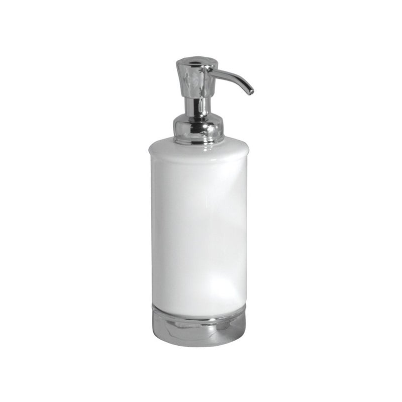 InterDesign York Ceramic Soap Lotion Dispenser Pump for Kitchen or Bathroom Countertops WhiteChrome