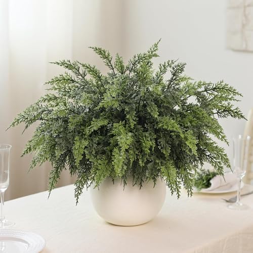 Juxdp Soft Textured Christmas Cedar Branches18 Inches Artificial Cedar Branch Faux Greenery Plants Stem Fake Pine Picks for Vase DIY Crafts Garland Wreath Xmas Indoor Outdoor Decor 12 Pcs - Image 3
