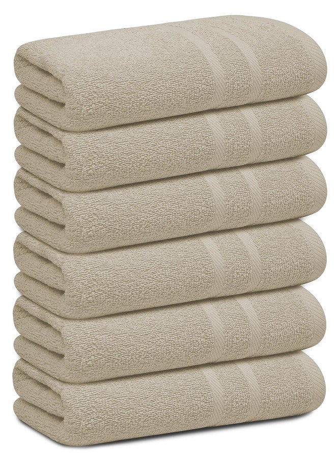 Looperry مجموعة مناشف حمام صغيرة من لوبيري، 6 قطع - قطن 100%، مقاس 23×46 بوصة، وزن 450 غرام/متر مربع. خفيفة الوزن، ماصة، سريعة الجفاف، مناسبة للاستحمام، وتجفيف الحيوانات الأليفة، والمنتجعات الصحية، وصالونات التجميل. مناشف تيري رينغسبن (بيج). - Image 1