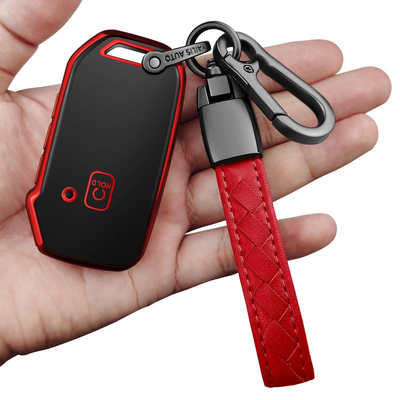 Sindeda for Kia Key Fob Cover,with Leather Keychain Protector Compatible with Cerato Ceed Forte NIRO Sorento Seltos Sportage Soul Telluride Remote/Smart Key,Key Fob Shell(Red)