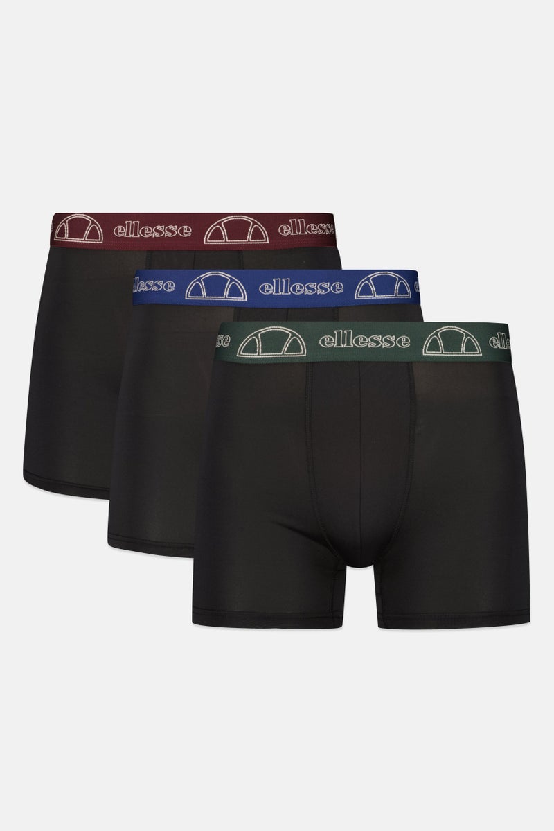 Ellesse سروال بوكسر قصير للرجال 3 قطع بشعار العلامة التجارية، أسود - Image 1