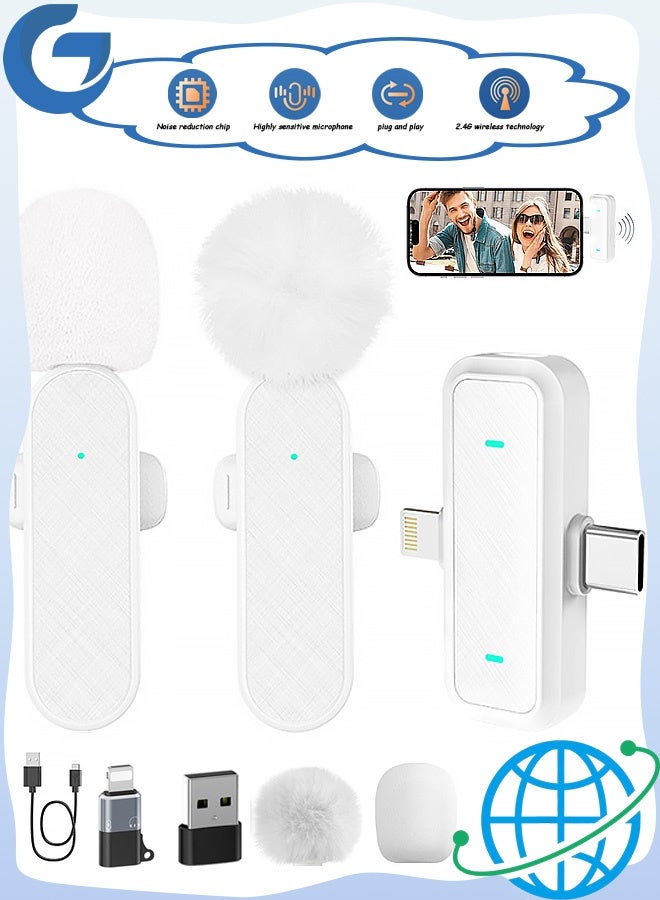 GD Wireless Mini Microphone, 2 in 1 Lapel Mic for Video Recording, Wireless Mini Lapel Microphone for iPhone iPad & Android Phone (White) - Image 1