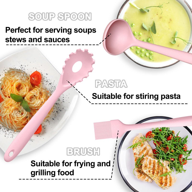 Umite Chef 22Pcs Silicone Cooking Utensils Set, Heat Resistant Silicone Kitchen Spatulas Set with Holder, Cooking Gadgets Tools Set for Nonstick Cookware, Dishwasher Safe(Pink) - Image 3
