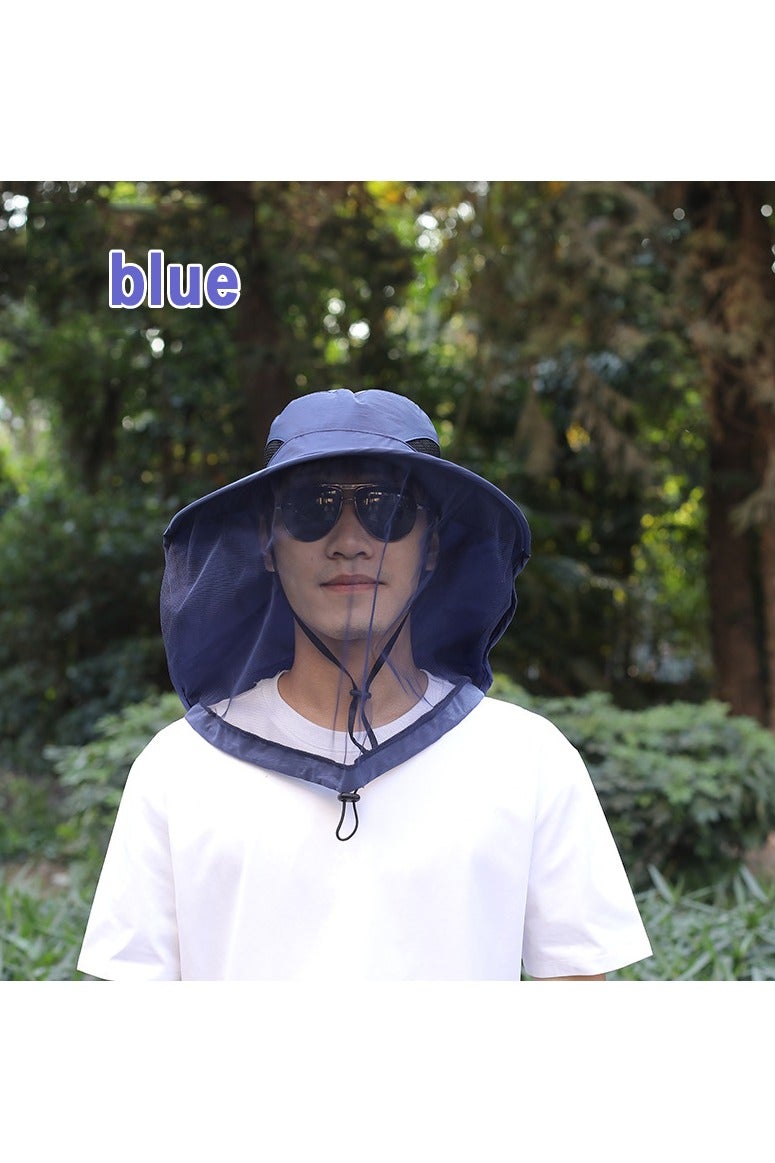 Head Net Hat, Safari Hat Sun Hat Bucket Hat with Hidden Net Mesh(blue color)) - Image 1