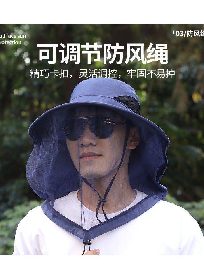 Head Net Hat, Safari Hat Sun Hat Bucket Hat with Hidden Net Mesh(blue color)) - Image 2
