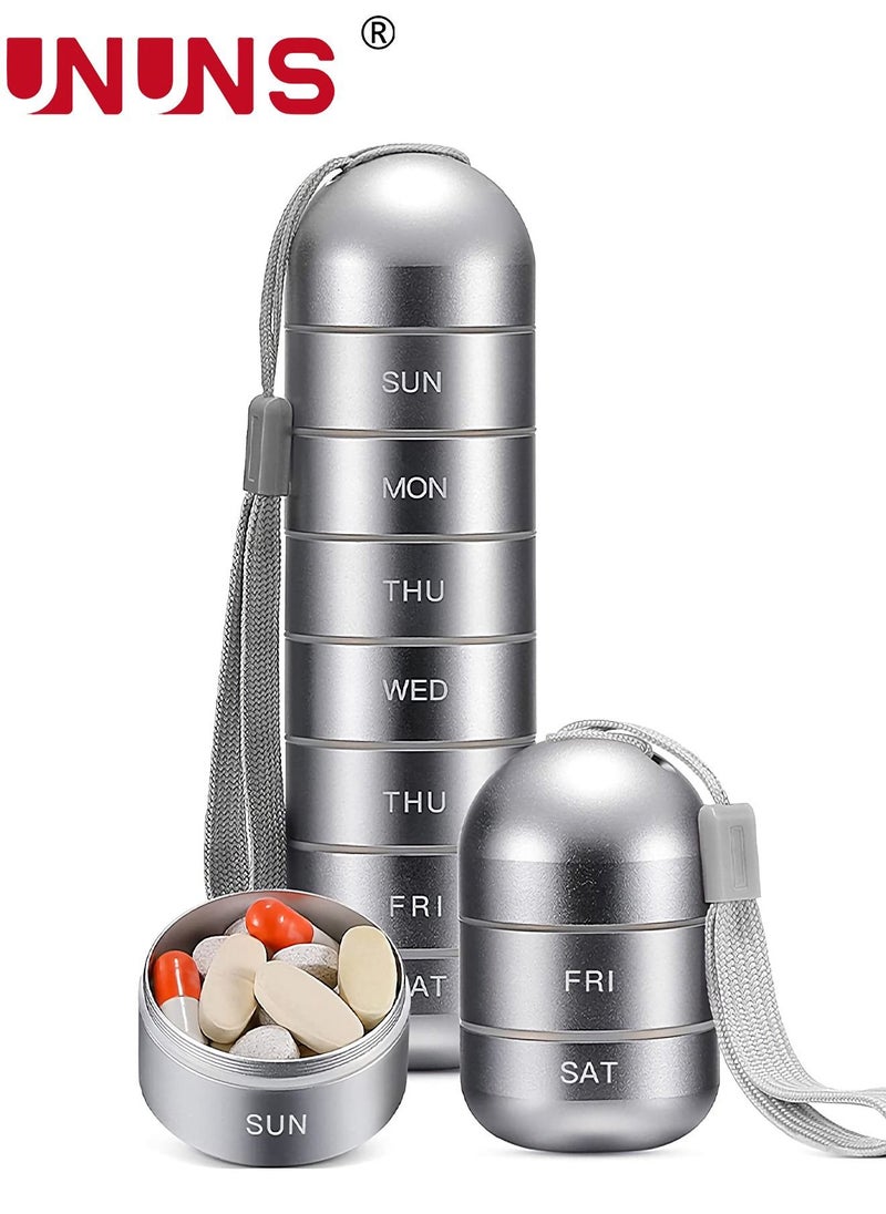 UNUNS 7-Day Pill Organizer Case,Portable Stackable Aluminum Alloy Pill Box,Waterproof Daily Container Holder,Large Compartment Pill Storage Box For Medication,Supplements,Vitamins And Cod Liver Oil  - Image 1