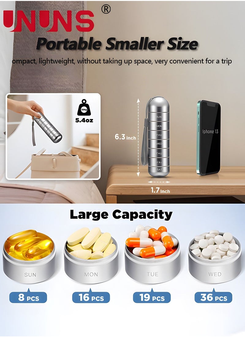 UNUNS 7-Day Pill Organizer Case,Portable Stackable Aluminum Alloy Pill Box,Waterproof Daily Container Holder,Large Compartment Pill Storage Box For Medication,Supplements,Vitamins And Cod Liver Oil  - Image 4