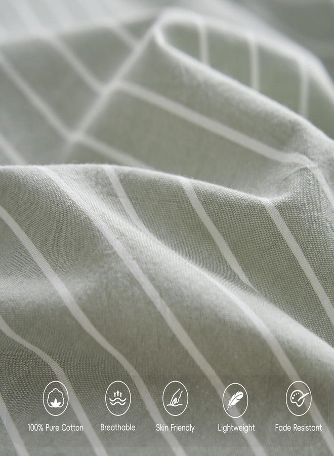 MooMee Bedding Pillowcases Striped Pack of 2 100% Washed Cotton Linen Like Textured Breathable Durable Soft Comfy (Sage Green White Wide Stripes, King) - Image 5