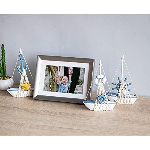 Juvale Mini Wooden Sailboat Models for Nautical Decor - 4 Pack, 4.4 x 6.8 x 1.25 in, Blue & White - Coastal & Beach Decor for Home, Nautical Party Decorations & Sailboat Centerpieces - Image 3