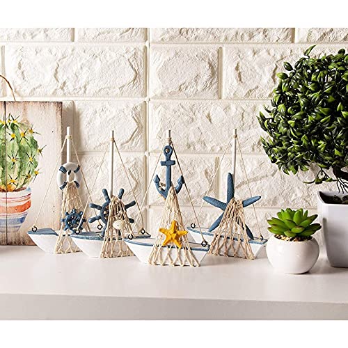 Juvale Mini Wooden Sailboat Models for Nautical Decor - 4 Pack, 4.4 x 6.8 x 1.25 in, Blue & White - Coastal & Beach Decor for Home, Nautical Party Decorations & Sailboat Centerpieces - Image 2