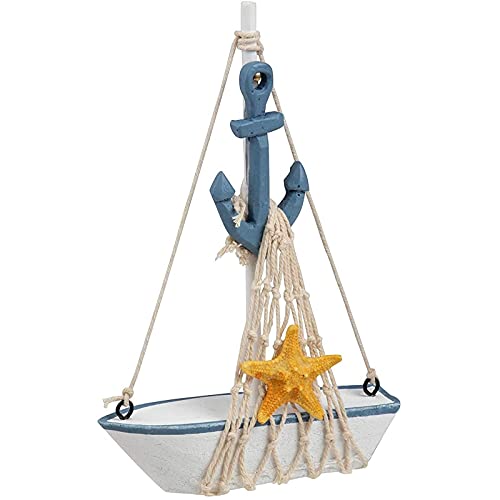 Juvale Mini Wooden Sailboat Models for Nautical Decor - 4 Pack, 4.4 x 6.8 x 1.25 in, Blue & White - Coastal & Beach Decor for Home, Nautical Party Decorations & Sailboat Centerpieces - Image 4