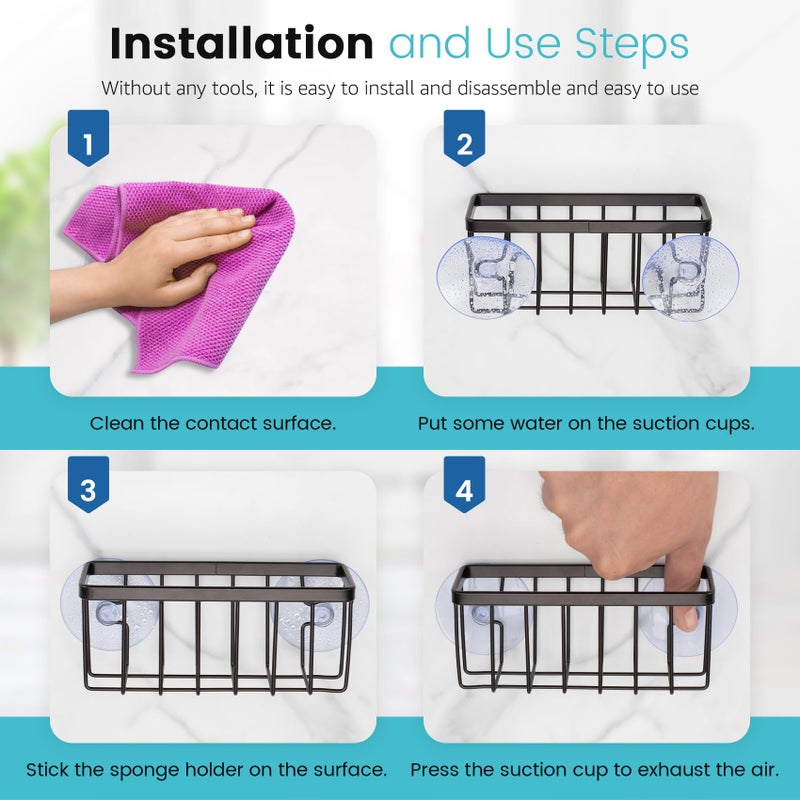 HLOOL Kitchen Sponge Holder,Sponge Holder for Kitchen Sink Scution,Sink Caddy (Bronze) - Image 5