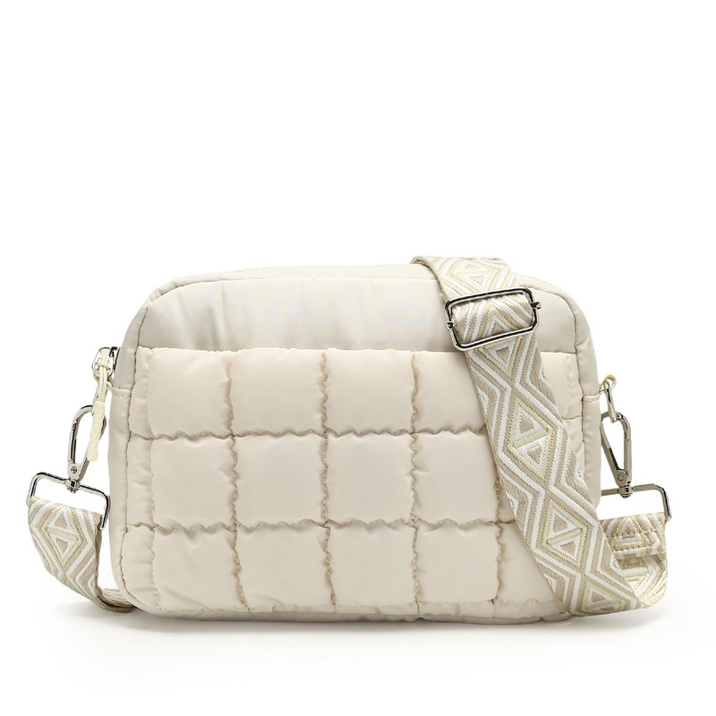 Herald Small Puffer Crossbody Bags for Women, Lightweight Nylon Quilted Shoulder Purse Handbag with Multiple Pockets (New Beige) - Image 1