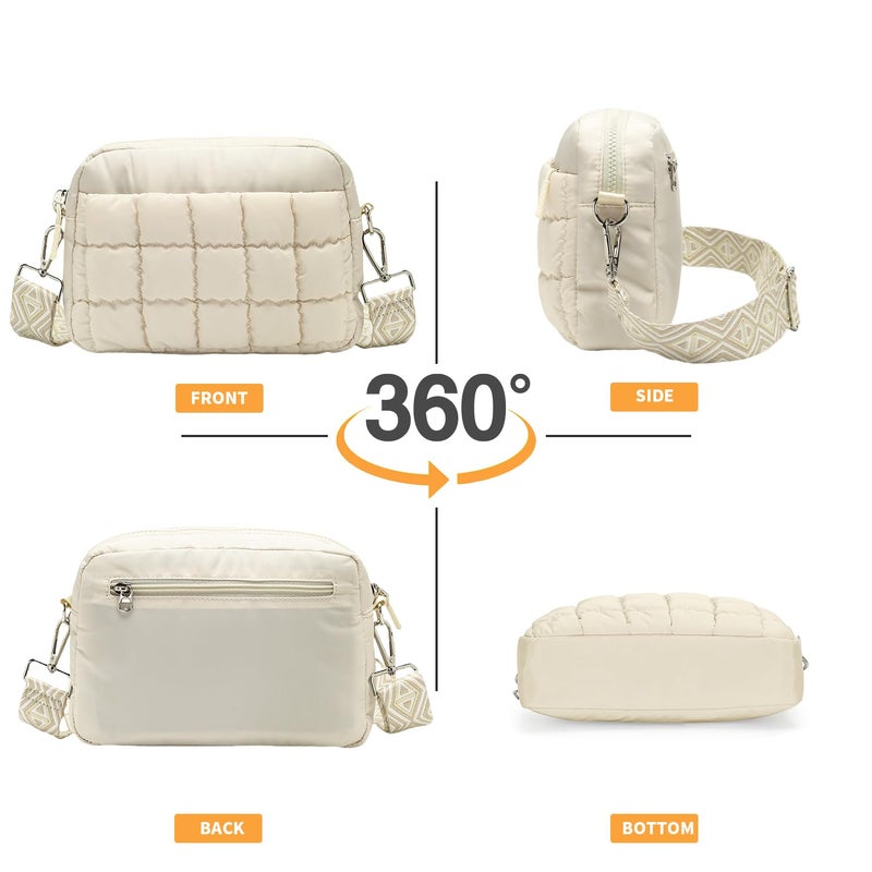 Herald Small Puffer Crossbody Bags for Women, Lightweight Nylon Quilted Shoulder Purse Handbag with Multiple Pockets (New Beige) - Image 4