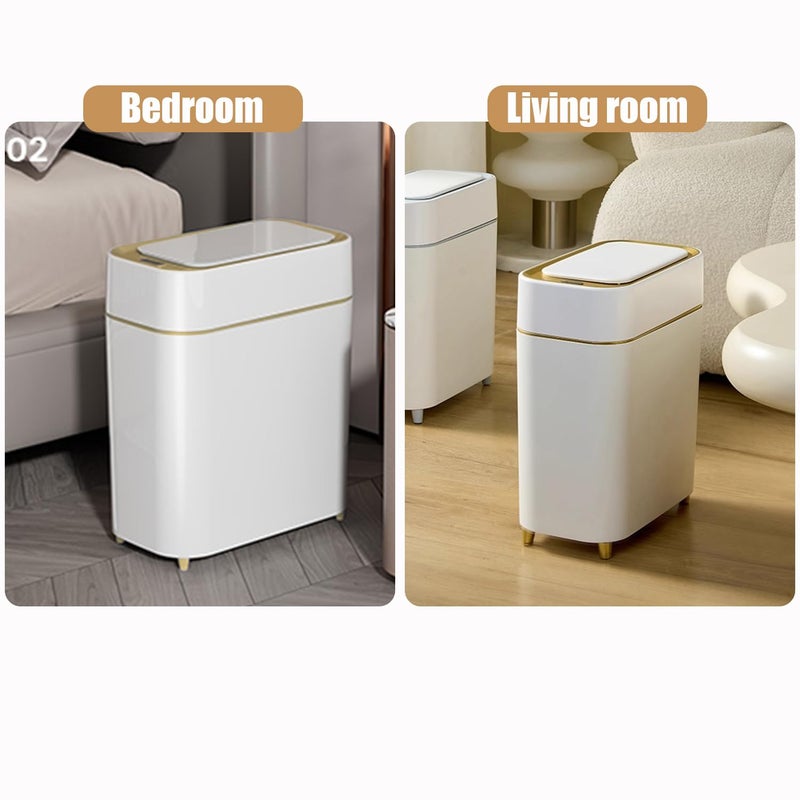Yatmung 2-Pack - Automatic Compact Trash Can with Touchless Lid Smart Garbage Can - Waste Basket for Bathroom, Bedroom, Laundry Room, Small Spaces - Motion Sensor Trash Bin - White with Gold Edge - Image 4