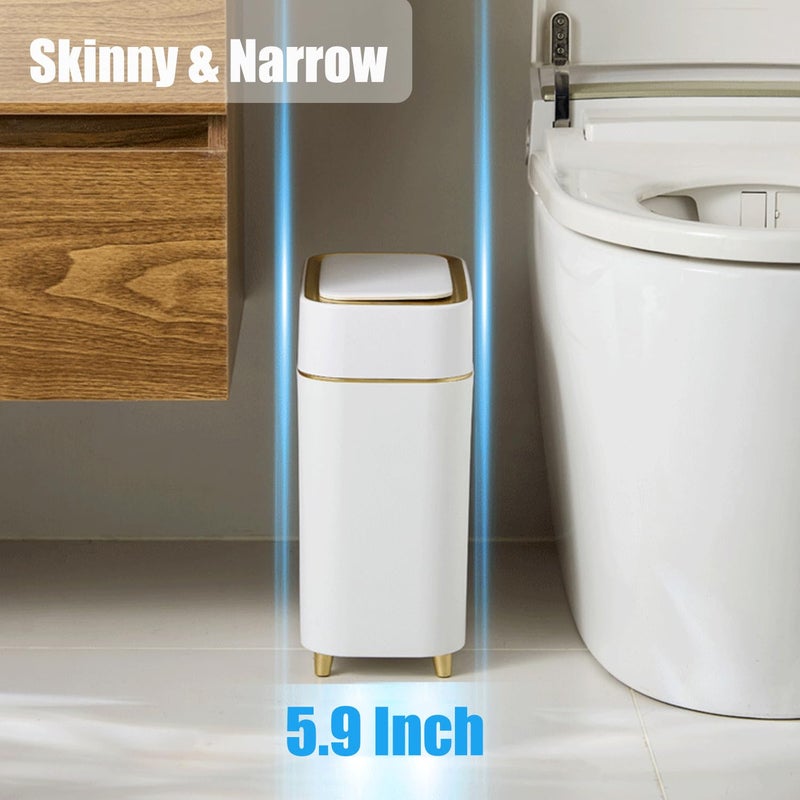 Yatmung 2-Pack - Automatic Compact Trash Can with Touchless Lid Smart Garbage Can - Waste Basket for Bathroom, Bedroom, Laundry Room, Small Spaces - Motion Sensor Trash Bin - White with Gold Edge - Image 2