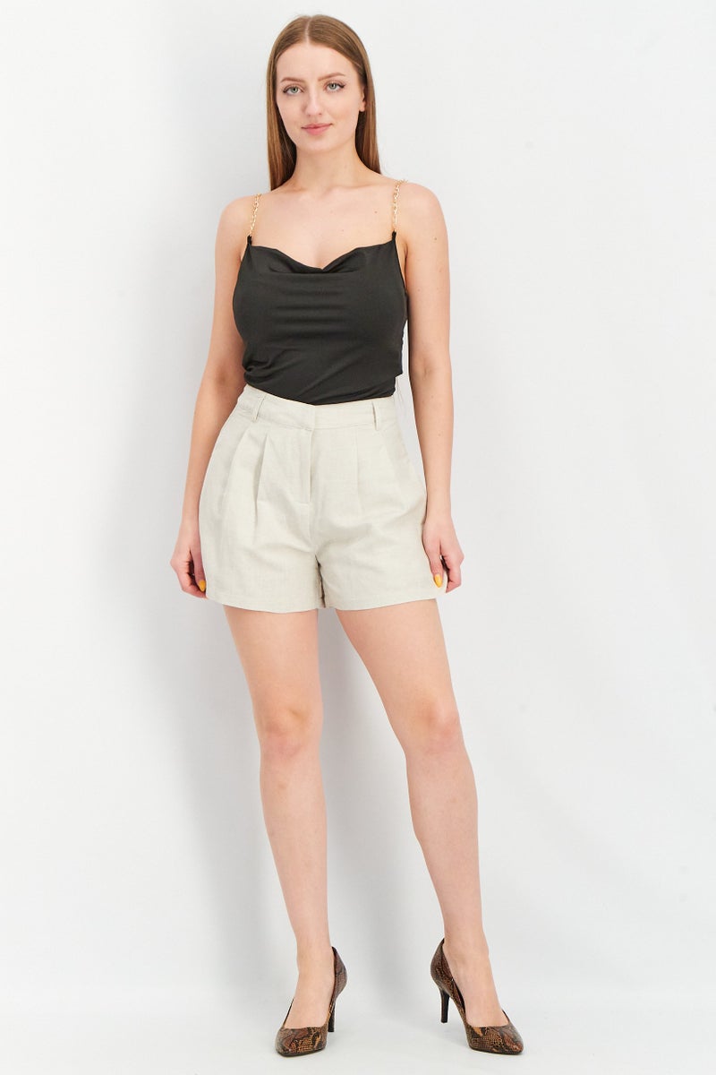 Aqua Women  Regular Fit Textured Basic Shorts, Beige - Image 2