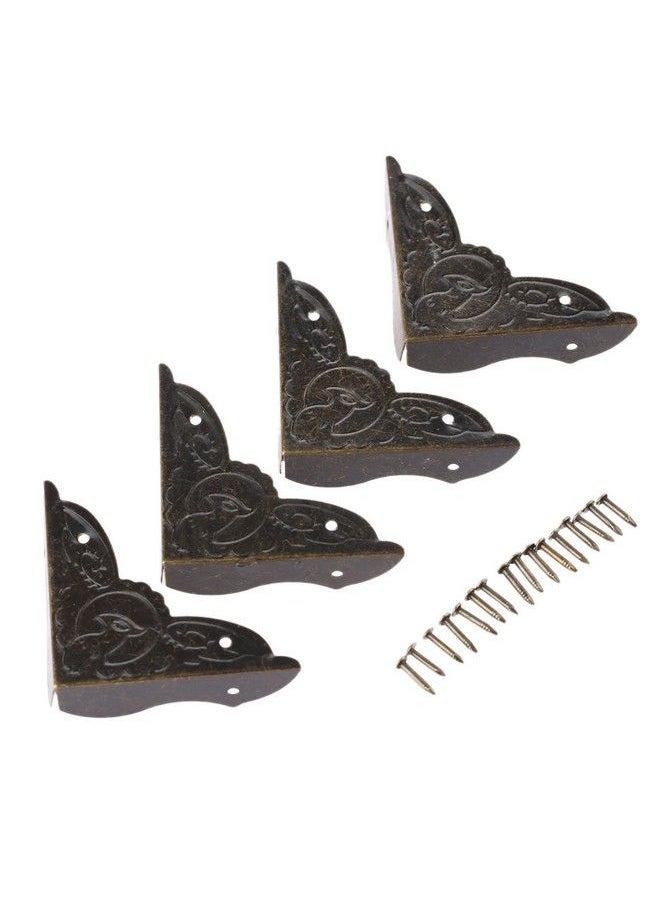Dophee 4 Pack Vintage Corner Protectors 1.54"X1.54"X0.39" Antique Bronze Decorative Edge Corner Protectors Threesided Metal Edge Cover With Mounting Nails For Table Jewelry Wine Wooden Box  - Image 1