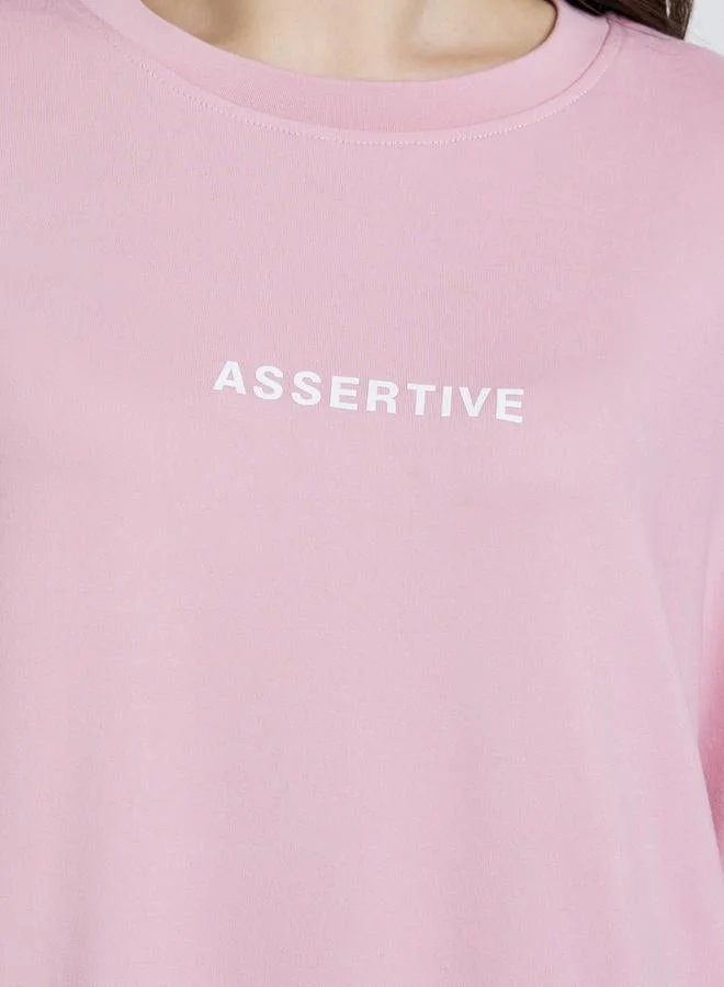 Styli  Pink Oversized Slogan T-Shirt for Women | Best Price UAE