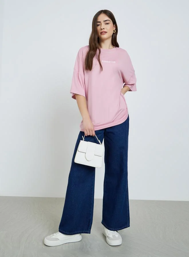 Styli Pink Oversized Slogan T-Shirt