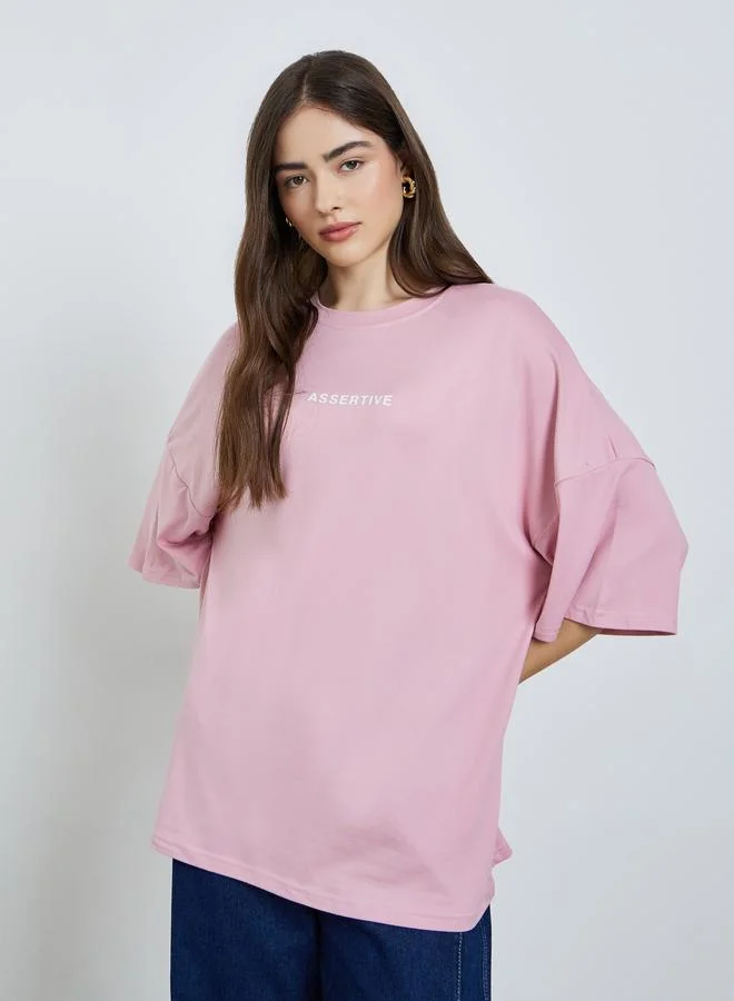 Styli Pink Oversized Slogan T-Shirt
