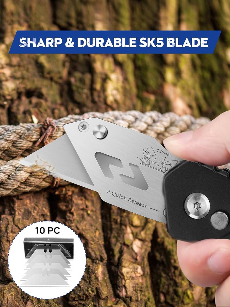 BIBURY Utility Knife, Upgraded Version Heavy Duty Box Cutter, Pocket Carpet knife with 10 Replaceable SK5 Stainless Steel Blades, Belt Clip, Easy Release Button, Quick Change and Safety Lock-Black - Image 3