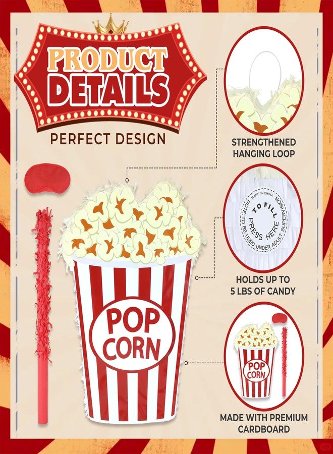 Birchio Popcorn Pinatas Bundle with a Blindfold and a Bat(16.5 x 12.5 x 3.5 Inches), Perfect for Fun Kid's Birthday Parties, Cinema Movie Theme Party Decoration Games - Image 3