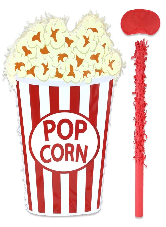 Birchio Popcorn Pinatas Bundle with a Blindfold and a Bat(16.5 x 12.5 x 3.5 Inches), Perfect for Fun Kid's Birthday Parties, Cinema Movie Theme Party Decoration Games - Image 1