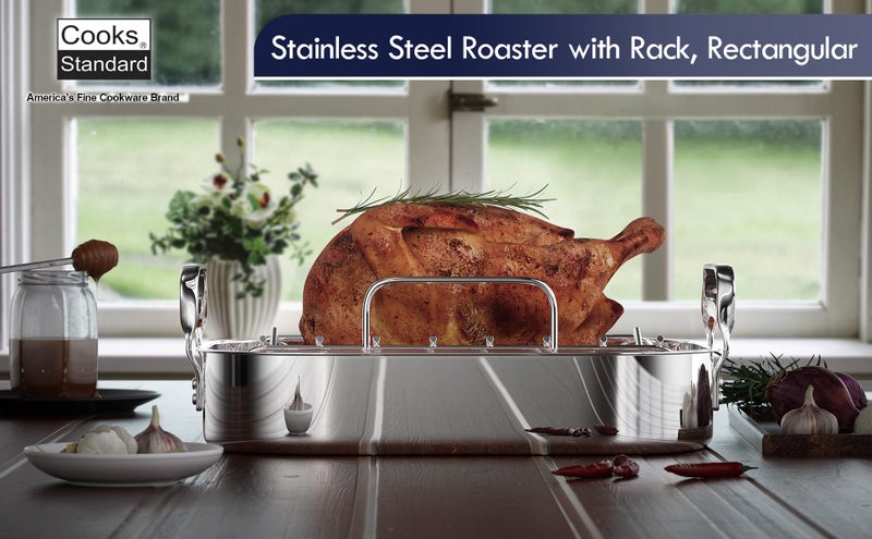 Cooks Standard 14-Inch by 12-Inch Stainless Steel Roaster with Rack, Rectangular - Image 3