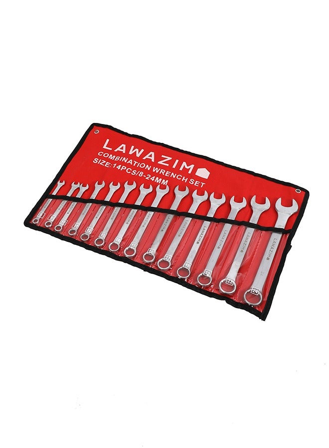 LAWAZIM Wrench Set - 14 Piece, Silver - Carbon Steel Combination Wrenches with Metric Sizes 8 to 32mm, Open-End & Box-End Design, Roll-Up Pouch - Ideal for Automotive, Home Repair, DIY, Mechanic Use - Image 1