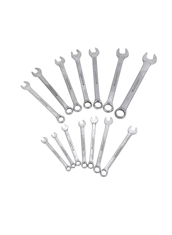 LAWAZIM Wrench Set - 14 Piece, Silver - Carbon Steel Combination Wrenches with Metric Sizes 8 to 32mm, Open-End & Box-End Design, Roll-Up Pouch - Ideal for Automotive, Home Repair, DIY, Mechanic Use - Image 3