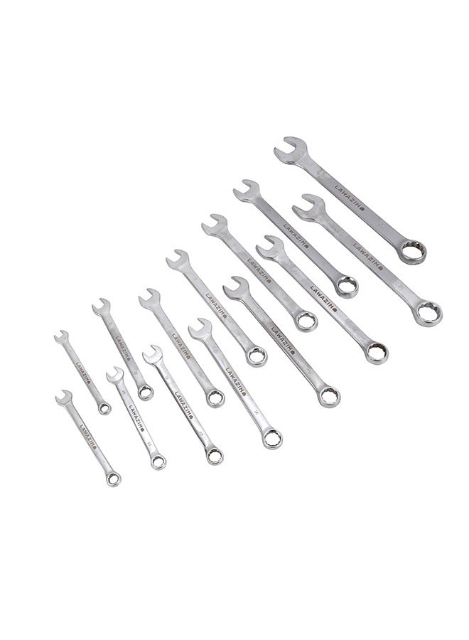 LAWAZIM Wrench Set - 14 Piece, Silver - Carbon Steel Combination Wrenches with Metric Sizes 8 to 32mm, Open-End & Box-End Design, Roll-Up Pouch - Ideal for Automotive, Home Repair, DIY, Mechanic Use - Image 2